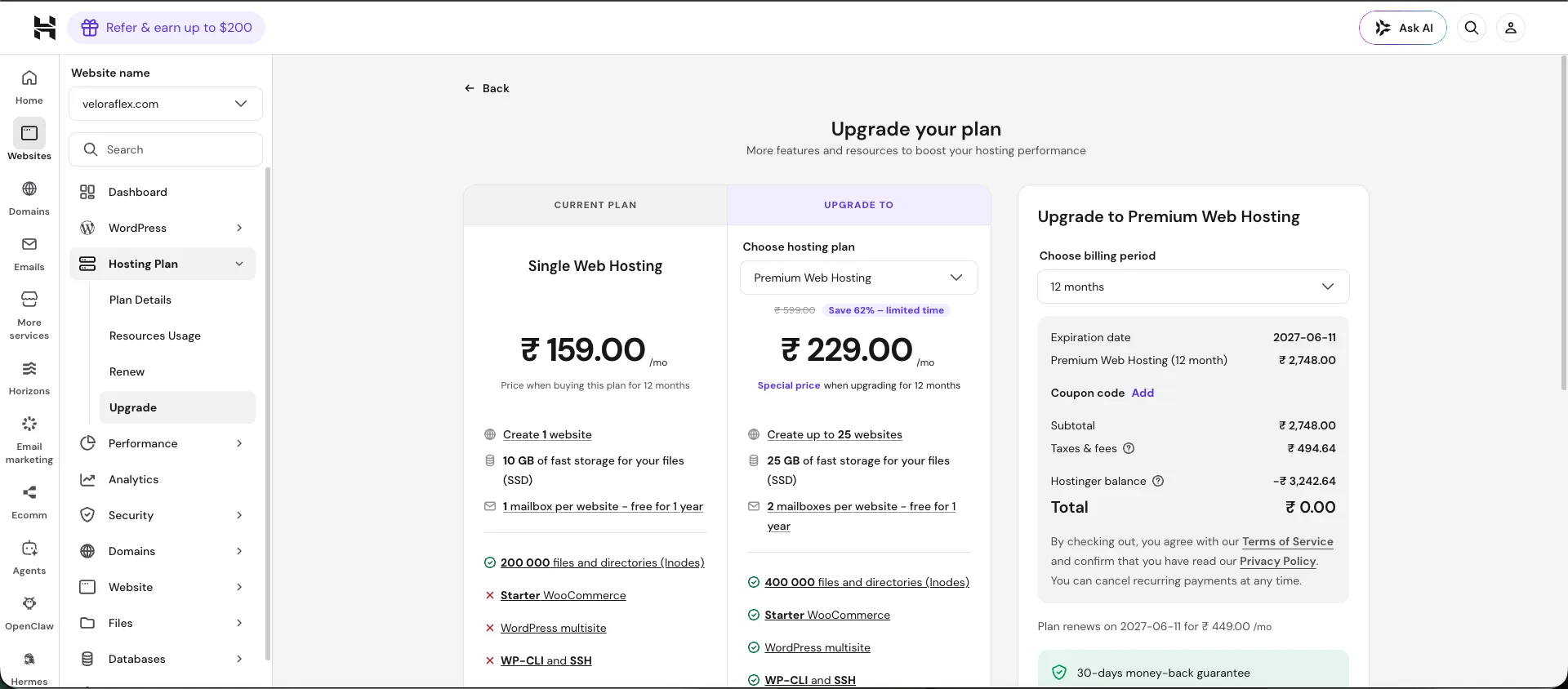 Hostinger cheapest hosting India 2026 billing plan